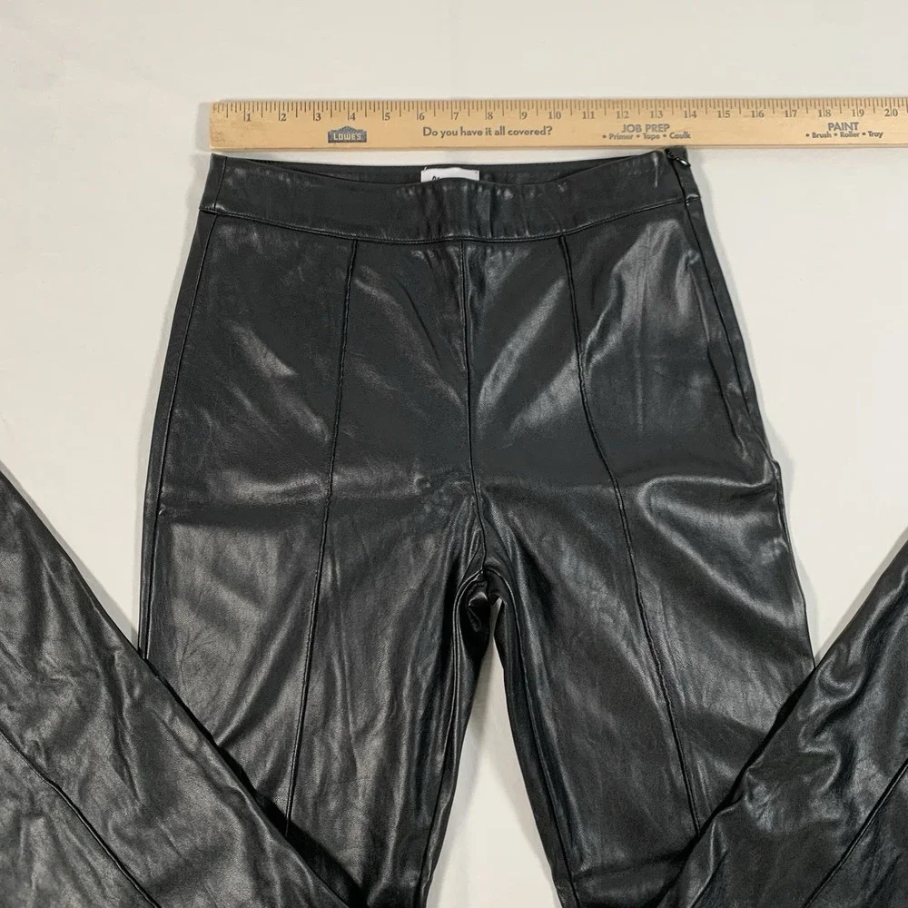 Princess Polly Size 6 Black Faux Leather High Waisted Side Zip Wide‎ Leg Pants